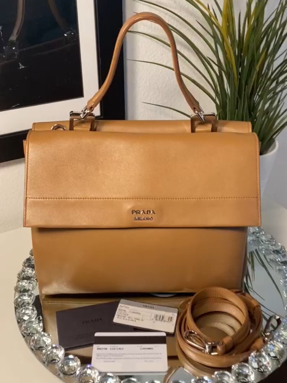 RARE PRADA Runway/AD 2014 Vitello Lux Calf Double Flap Satchel COA